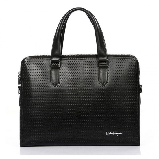 Ferragamo Revival Perforate Briefcase Bag Black-SFM-T2952
