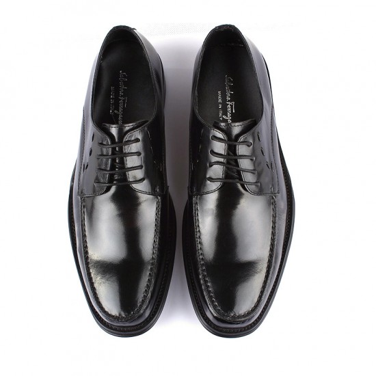 Ferragamo Tacito Black Leather Lace Up Shoes-SFM-T2358