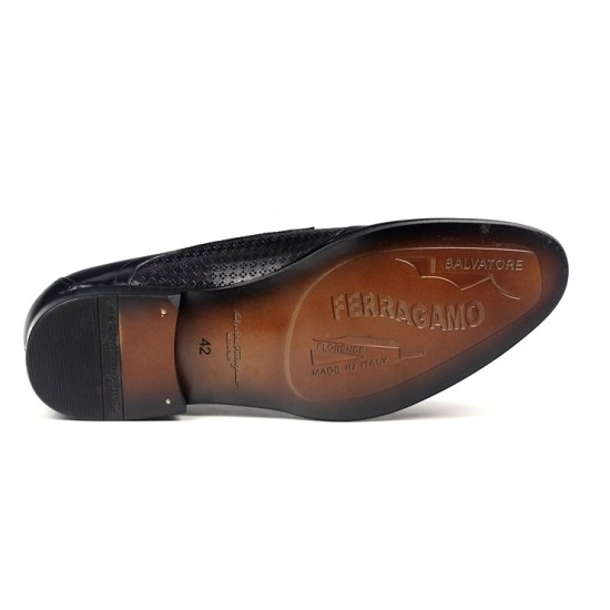 Ferragamo Black Polished Leather Oxford Shoes-SFM-T2356