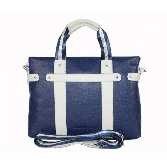 Ferragamo Blue Leather Logo Front Large Tote Bag-SFM-T2941