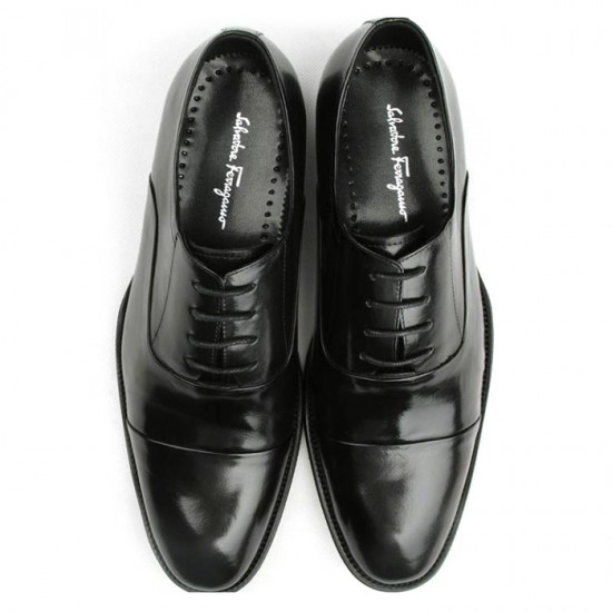 Ferragamo Cap toe Lace Ups Black Leather Shoes-SFM-T2378