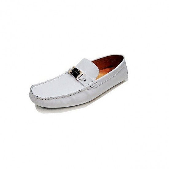 Ferragamo Shoes Loafers Buckle Leather White-SFM-T2386