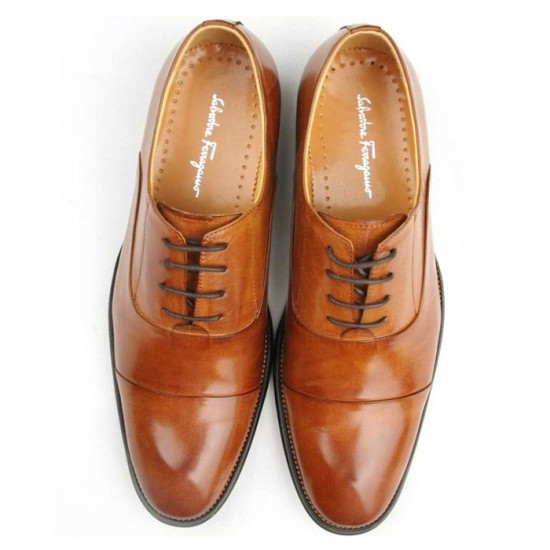 Ferragamo Cap toe Lace Ups Brown Leather Shoes-SFM-T2377