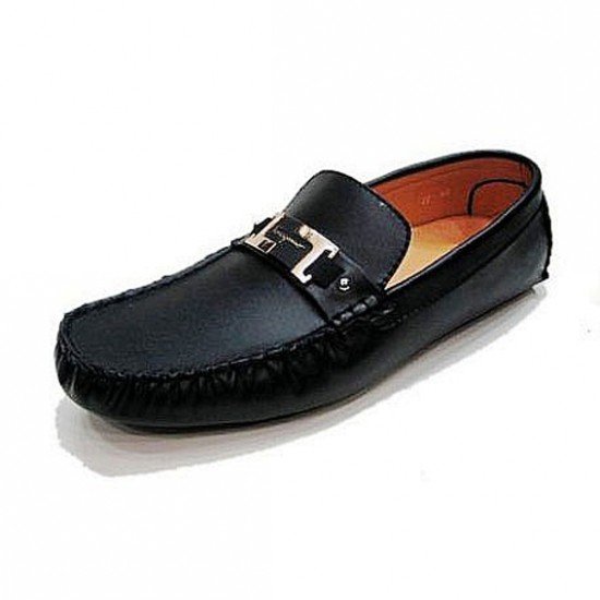 Ferragamo Shoes Loafers Buckle Leather Black-SFM-T2383