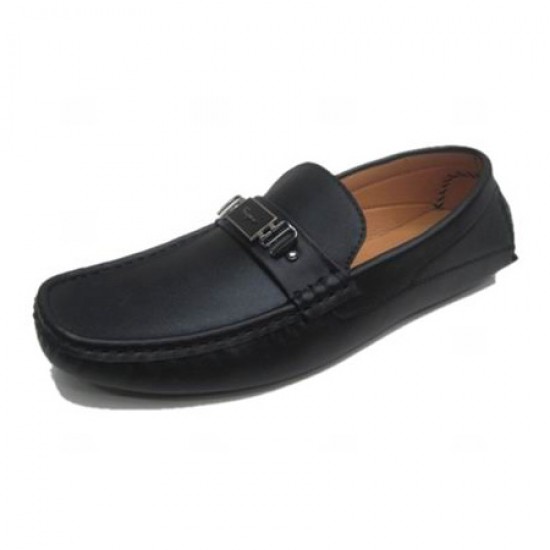 Ferragamo Moccasin Leather Loafers Shoes Black-SFM-T2400