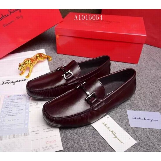 Ferragamo casual leather shoes in wine color 133-SFM-T2456