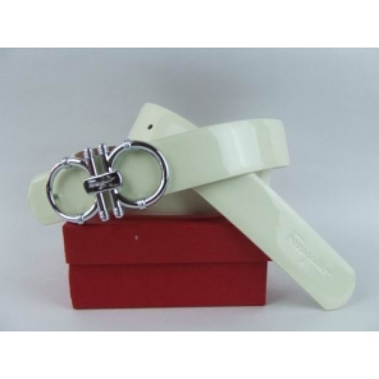 Ferragamo Double O Ring Buckle Belt White On Sale Online-SFM-T2808