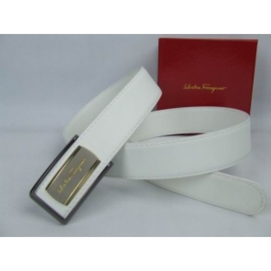 Discount Ferragamo Signature Plaque Belt White In Store-SFM-T2817