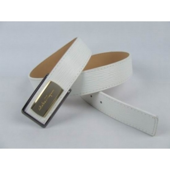 Ferragamo Signature Plaque Belt White Gold Wholesale Outlet-SFM-T2772