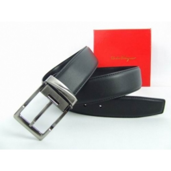 Ferragamo Rectangular Buckle Belt Silver Black On Sale For Sale-SFM-T2785