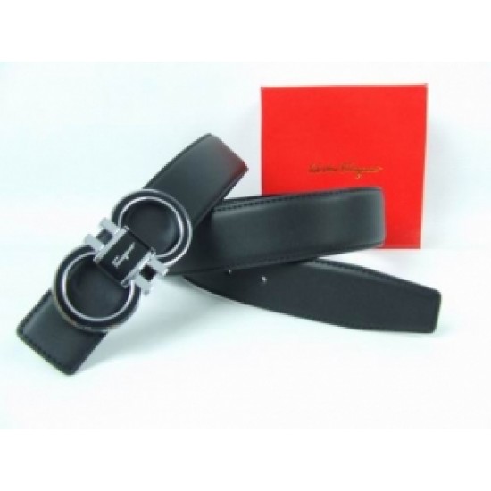 Ferragamo Belt Logo Buckle Sliver Black Leather On Sale-SFM-T2815