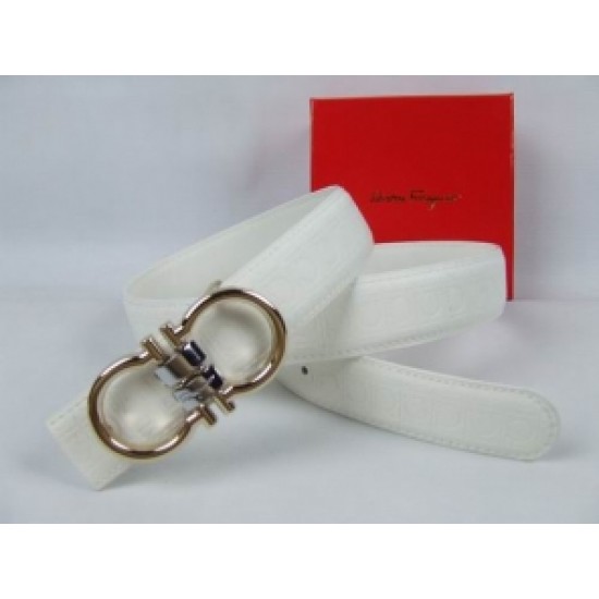 Ferragamo Belts Reversible Logo Gold White Discount Online-SFM-T2811