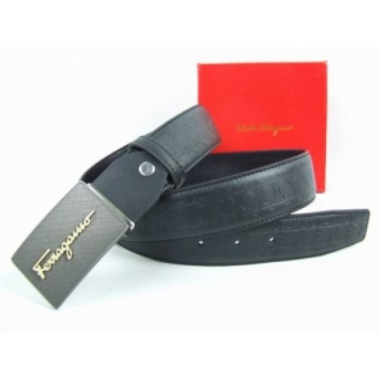 Discount Ferragamo Belt Rectangle Buckle Gold Black For Sale-SFM-T2843