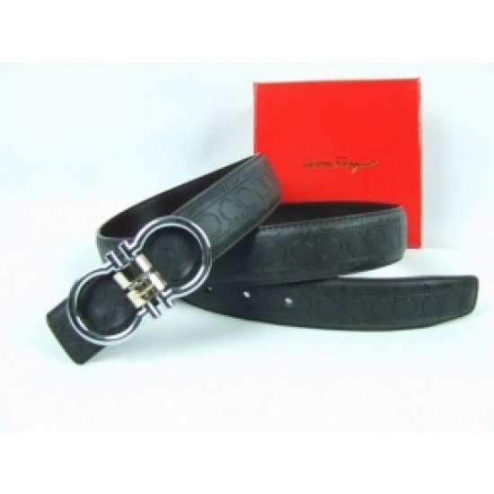Ferragamo Belt Vogue Copper Buckle Sliver Gold Black Leather On Sale-SFM-T2800