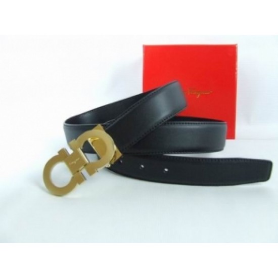 Ferragamo Classic Reversible Logo Belt Leather Gold Black On Sale Outlet-SFM-T2794