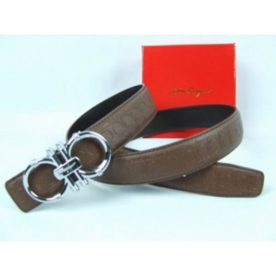 Ferragamo Brown With Sliver Logo Buckle Belt Discount Online-SFM-T2796