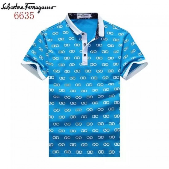 Ferragamo Short Polo T-shirt in blue 2021 Online-SFM-T1257