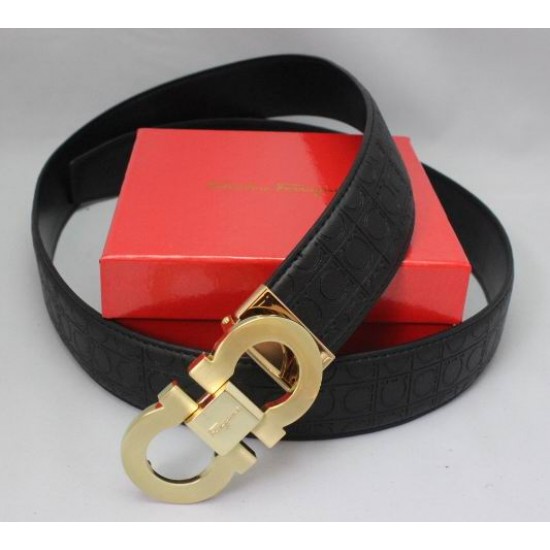 Ferragamo Adjustable Gancio Stamped Belt Black-SFM-T2553