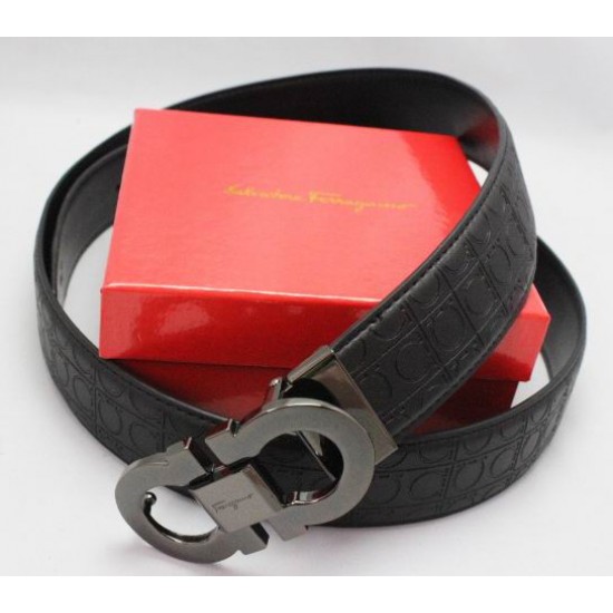 Ferragamo Adjustable Gancio Stamped Belt Black-SFM-T2554