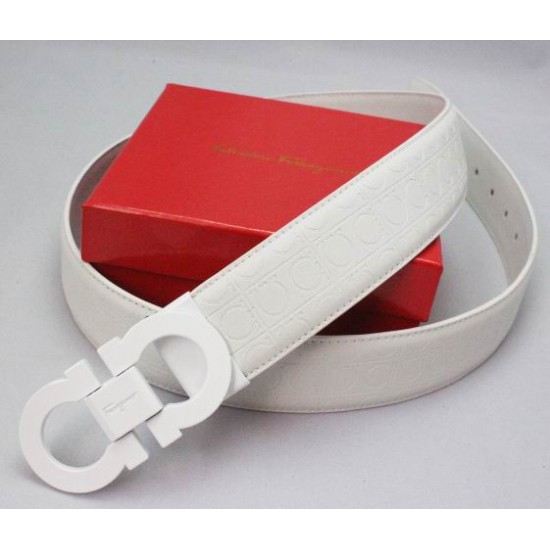 Ferragamo Adjustable Gancio Stamped Belt White-SFM-T2548