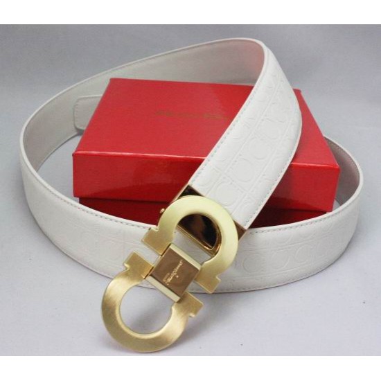 Ferragamo Adjustable Gancio Stamped Belt White-SFM-T2549