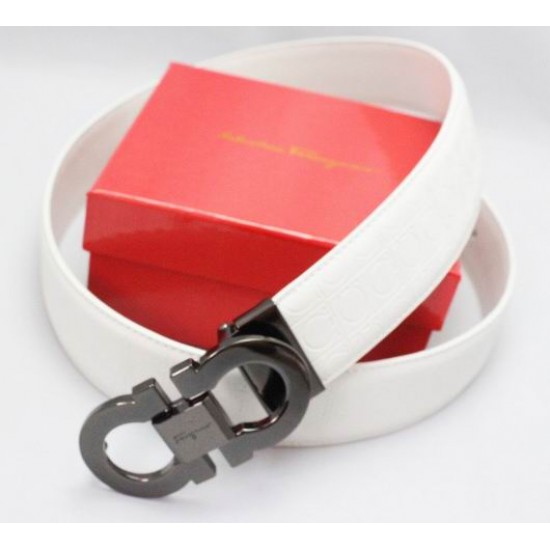 Ferragamo Adjustable Gancio Stamped Belt White-SFM-T2550