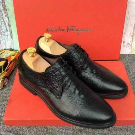 Ferragamo Crocodile Lace-up Derby Shoes In Black-SFM-T1513