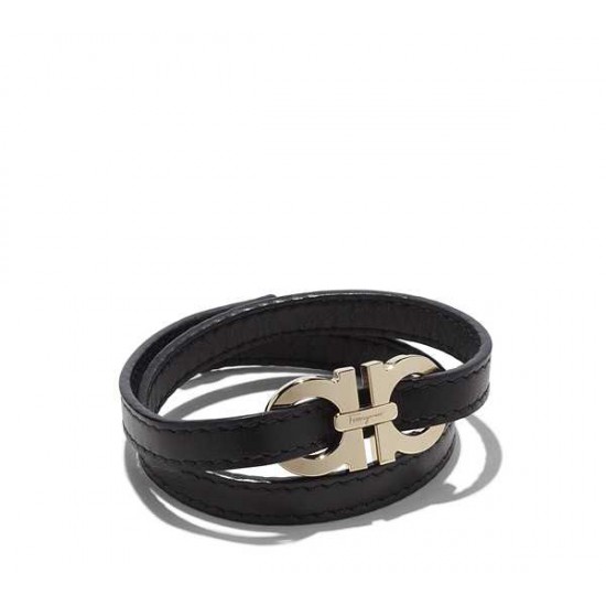 Salvatore Ferragamo Double Wrap Leather Bracelet With Gancini-SFM-T3086