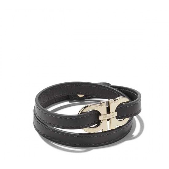 Salvatore Ferragamo Double Wrap Leather Bracelet With Gancini-SFM-T3092