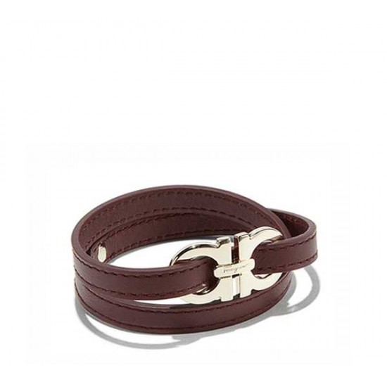 Salvatore Ferragamo Double Wrap Leather Bracelet With Gancini-SFM-T3098