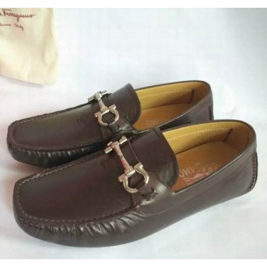 Ferragamo Moccasins Loafers Coffee Shoes-SFM-T1479
