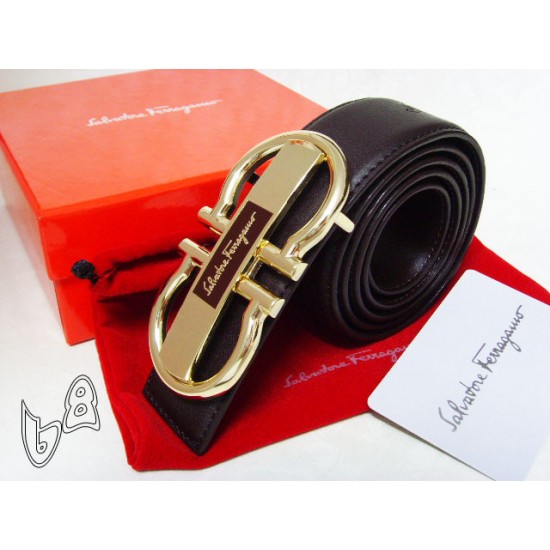 Ferragamo Belts Trademark Buckle Gold Buckle With Black Sale-SFM-T2433