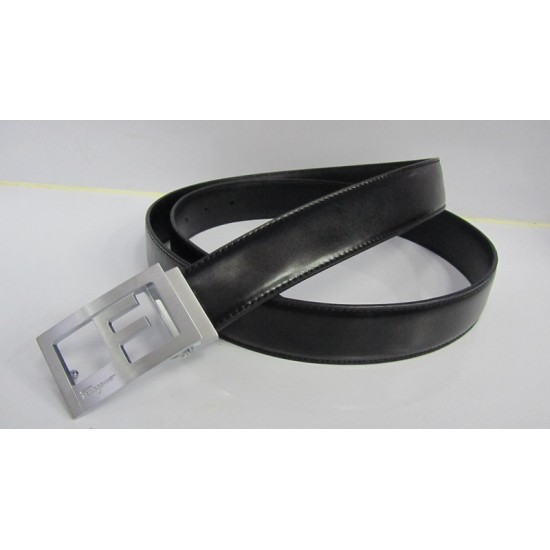 Ferragamo Belts Silver Quadrate Buckle with Black-SFM-T2434