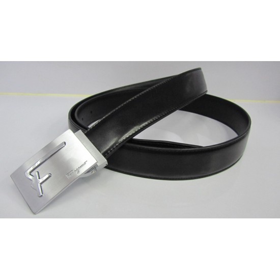 Ferragamo Belts Silver Buckle "F" with Black-SFM-T2435