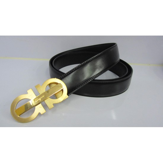 Ferragamo Belts Gold Buckle Logo with Black-SFM-T2437