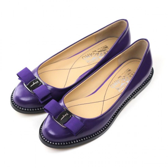 Ferragamo Varina Patent Ballerina Flat Shoes Purple-SFW-K3039