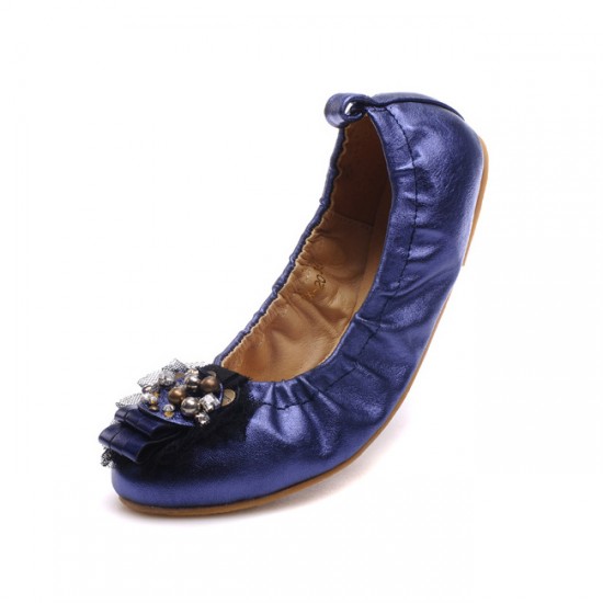 Ferragamo My Parisio Ballerina Flat Shoes Blue-SFW-K3045