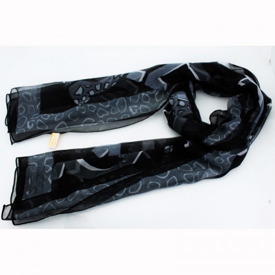Ferragamo Printed Silk Chiffon Scarfs Black-SFW-K2759