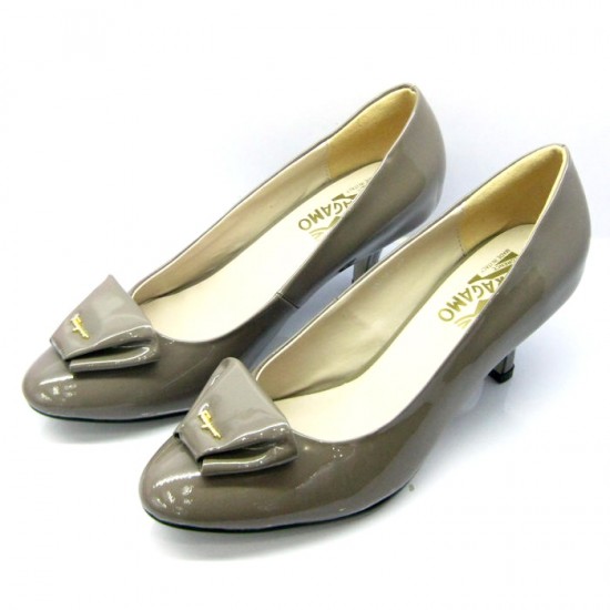 Ferragamo Thais Low Heel Patent Leather Pumps Gray-SFW-K2785