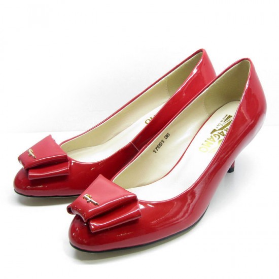 Ferragamo Thais Low Heel Patent Leather Pumps Red-SFW-K2783