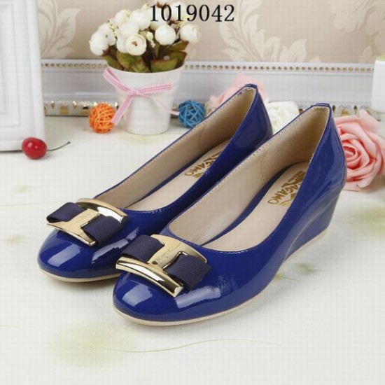 Ferragamo wedges shoes classic buckle in blue 286-SFW-K2338