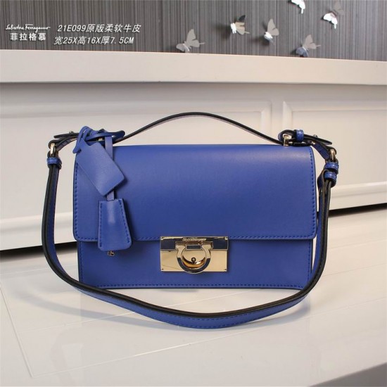 Ferragamo small Gancio Lock Shoulder bag blue-SFW-K3202