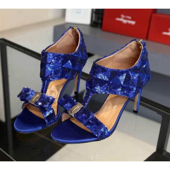 Ferragamo Ankle-Strap Sequins Vara Sandals Blue-SFW-K2769