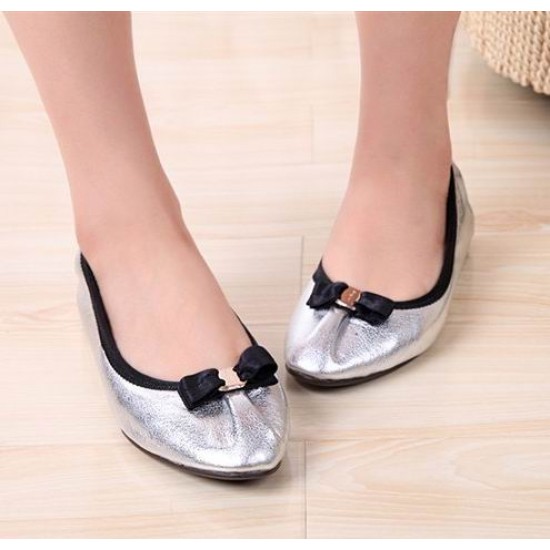 Ferragamo Elastic Ballet Flat Shoes Silvery-SFW-K3221