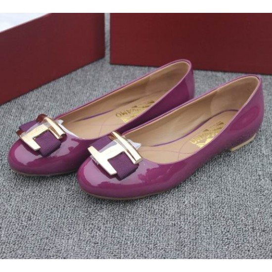 Ferragamo Ninna Leather Ballerina Flats Purple-SFW-K3280