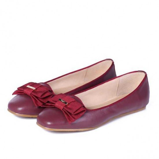 Salvatore Ferragamo Leather Folded Bow Detail Rubia Flats Red-SFW-K2503