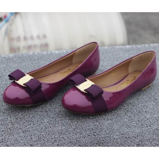 Salvatore Ferragamo Varina Flat Shoes Purple in patent-SFW-K3226