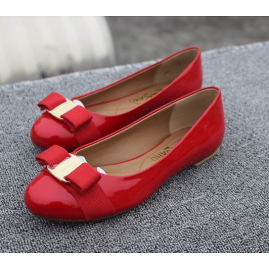 Salvatore Ferragamo Varina Flat Shoes Red in patent-SFW-K3225