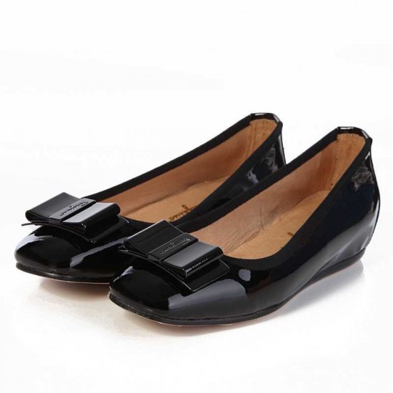 Salvatore Ferragamo Flats Shoes Patent Black-SFW-K2511