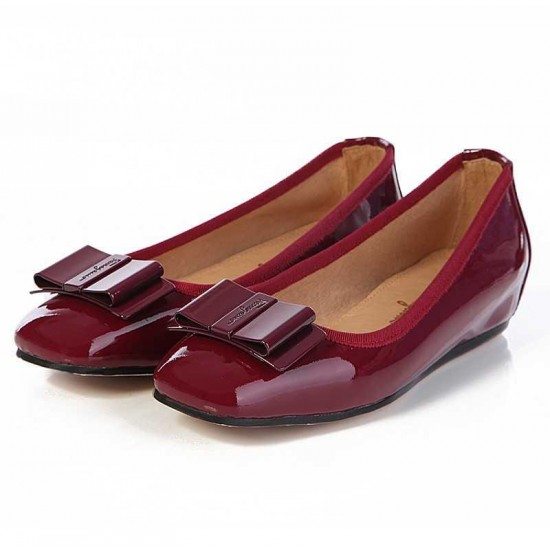 Salvatore Ferragamo Flats Shoes Patent Red-SFW-K2528